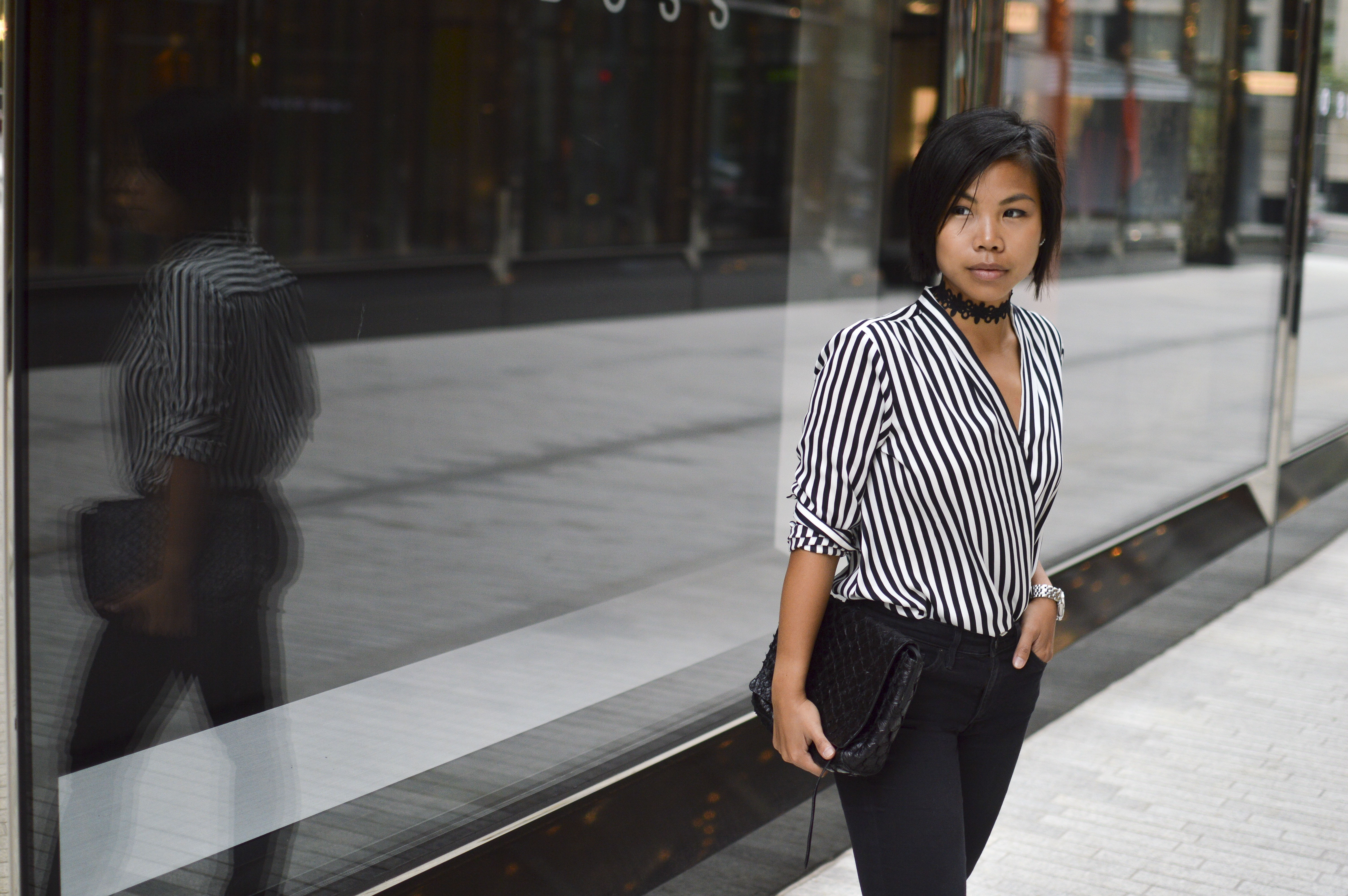 black and white striped silk shirt 